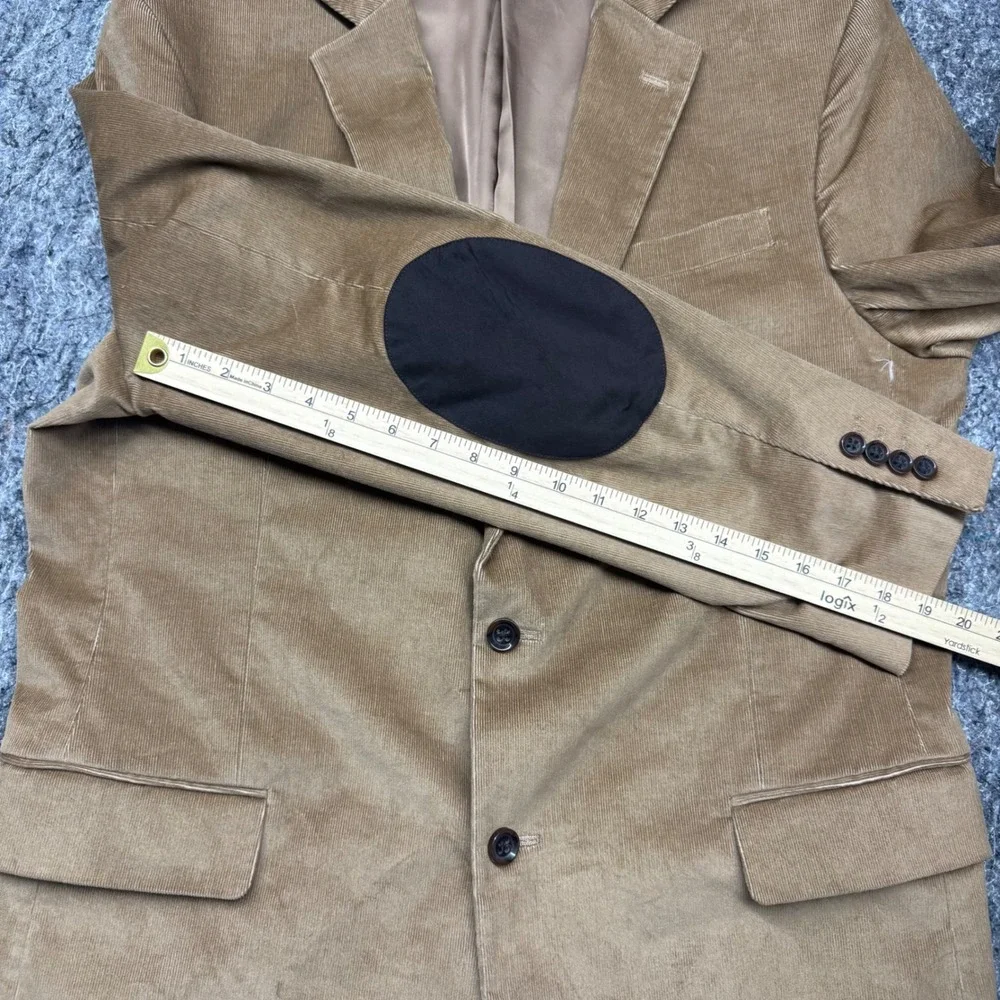 Stafford Mens Corduroy Blazer Tan Camel Elbow Patches Classic Fit Sport Coat